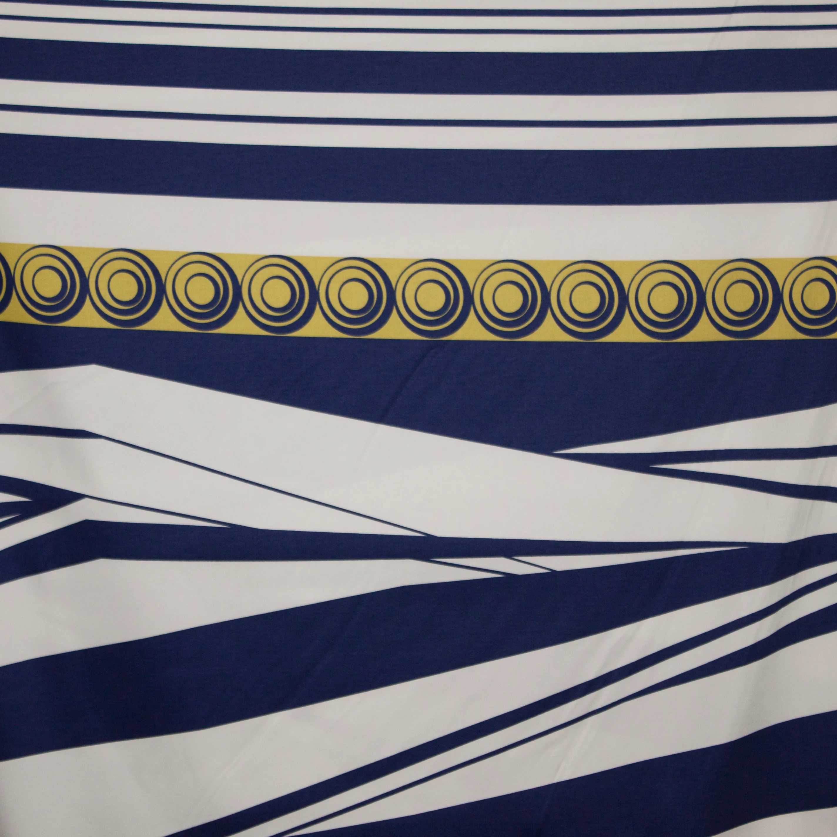 gesatineerde katoen met abstract motief blauw/oker