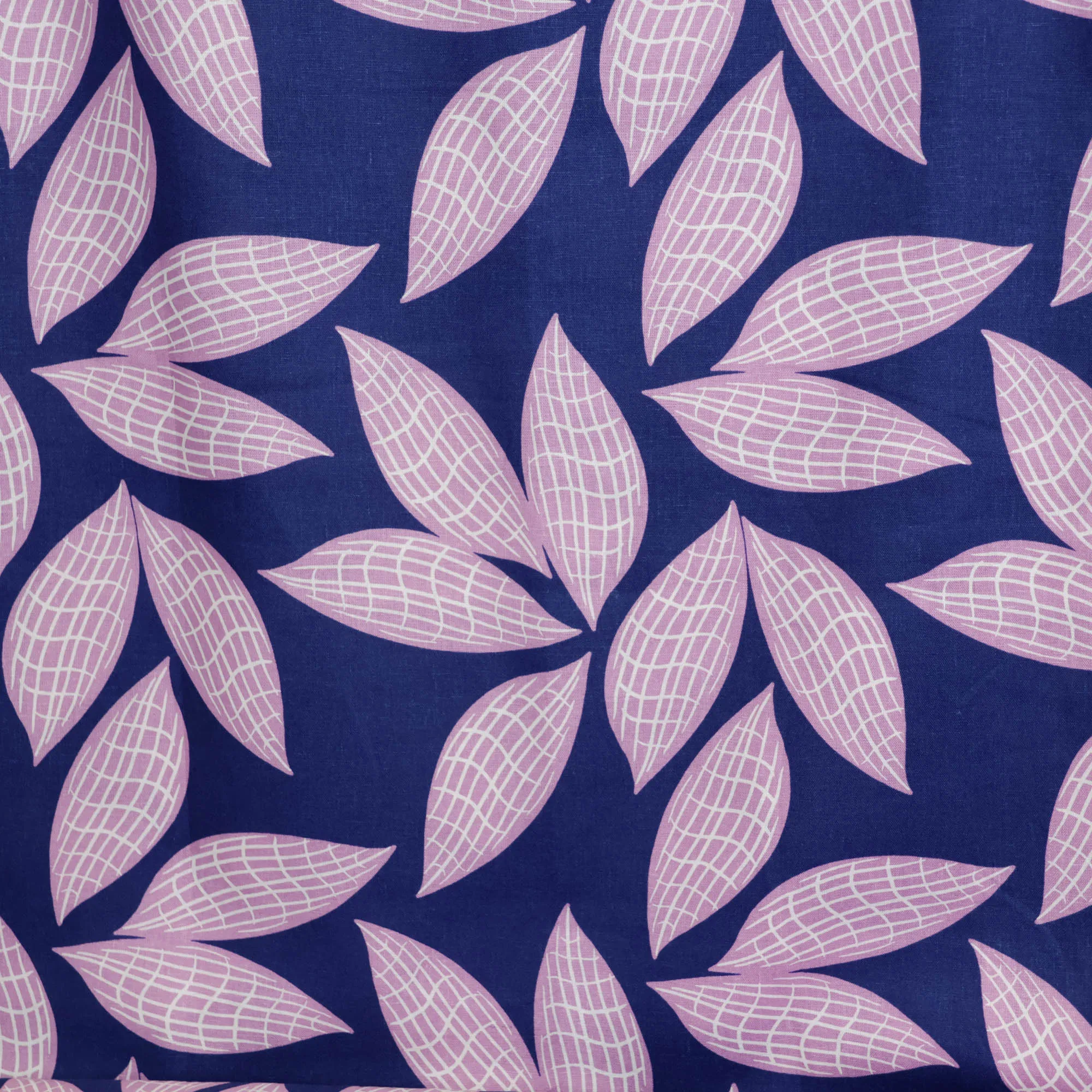 Viskose-Leinen blau mit rosa Blättern