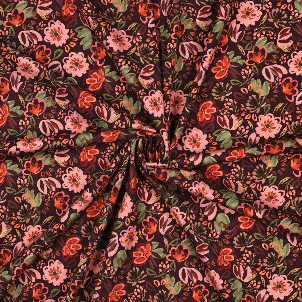 Tricot burgundy met bloemen - Poppy