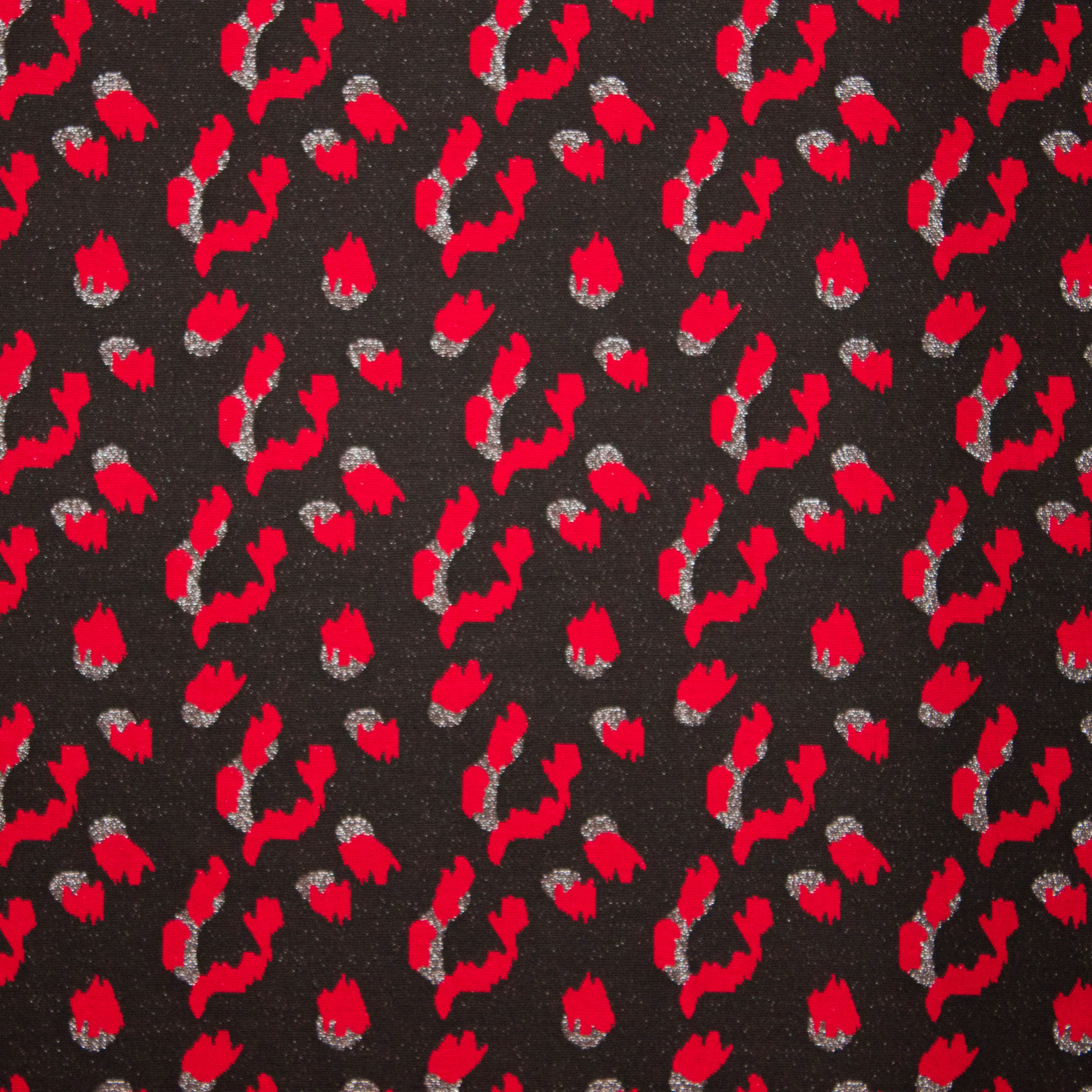 Zwarte metallic jersey met rode luipaardprint