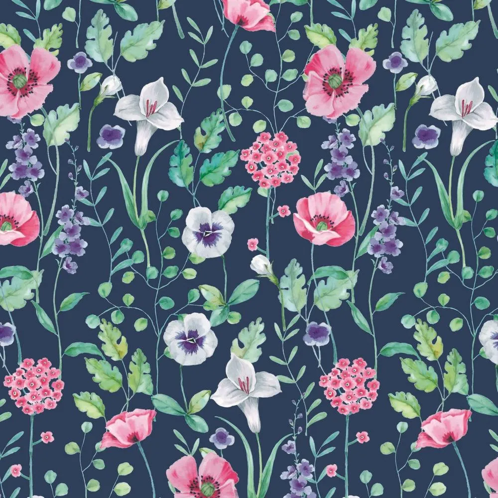 Blauwe french terry met bloemen - Poppy