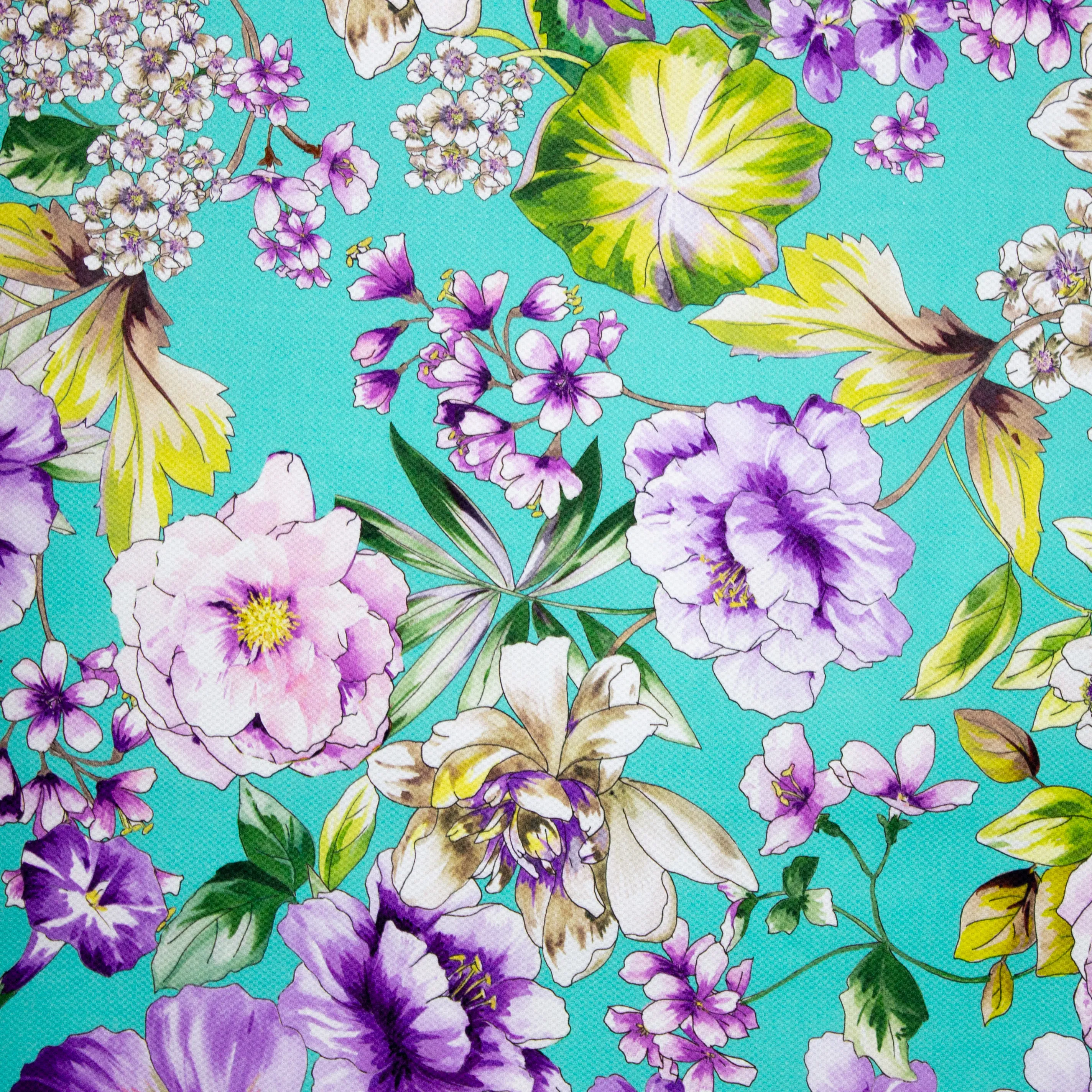 Turquoise Italiaanse Piqué met Bloemen - Alta Moda