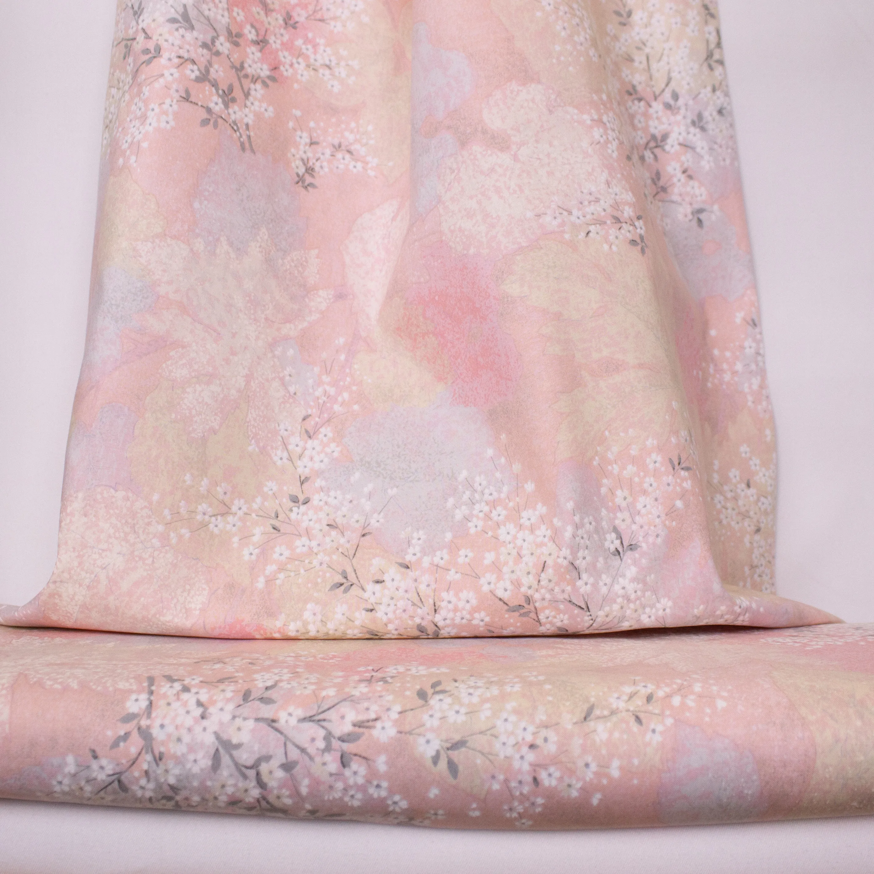 Roze Poplin Katoen met Bloemen en Bladeren