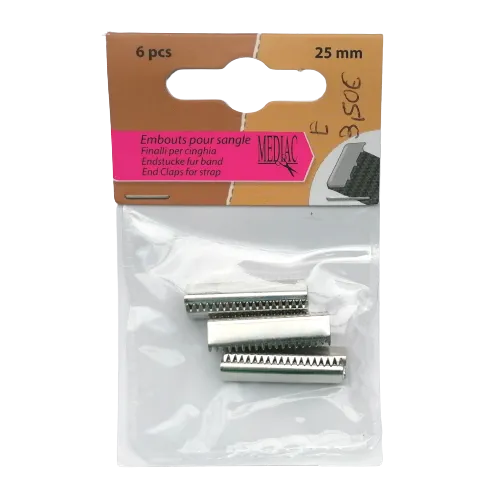 Eindstuk voor tassenband zilver - 6 stuks - 25 mm (platte nietjes)
