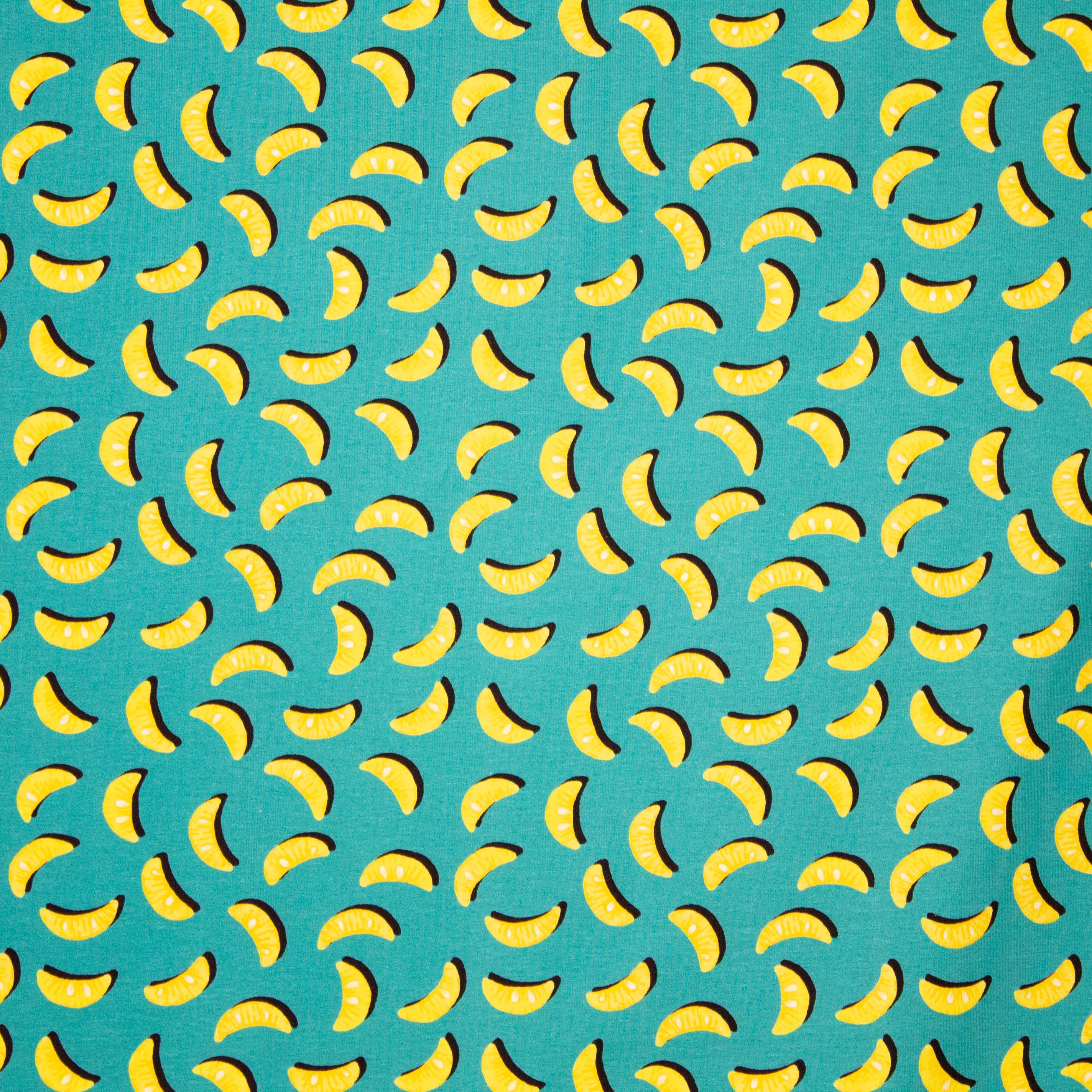 Turquoise tricot met mandarijn schijfjes