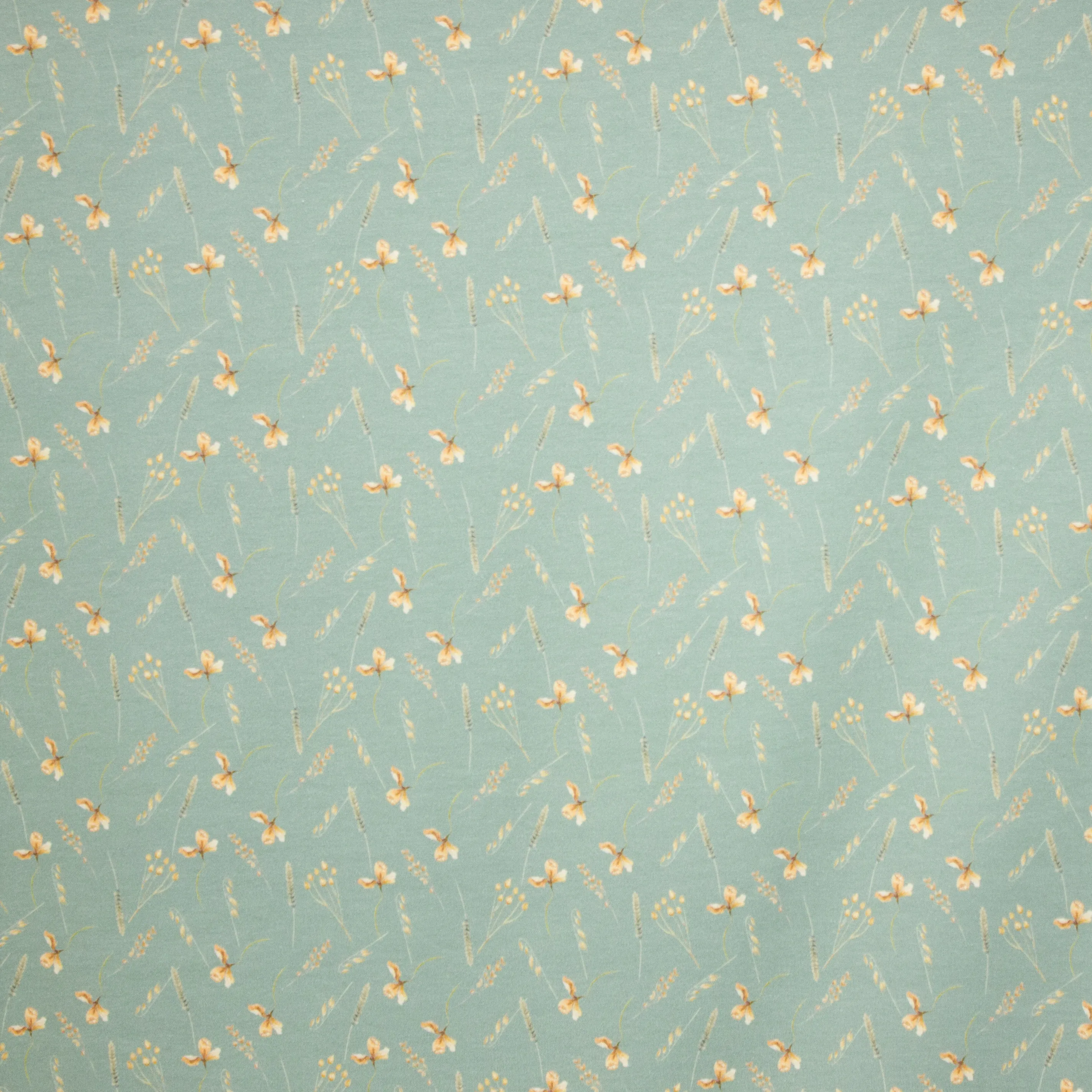 Munt katoen tricot met kleine plantjes