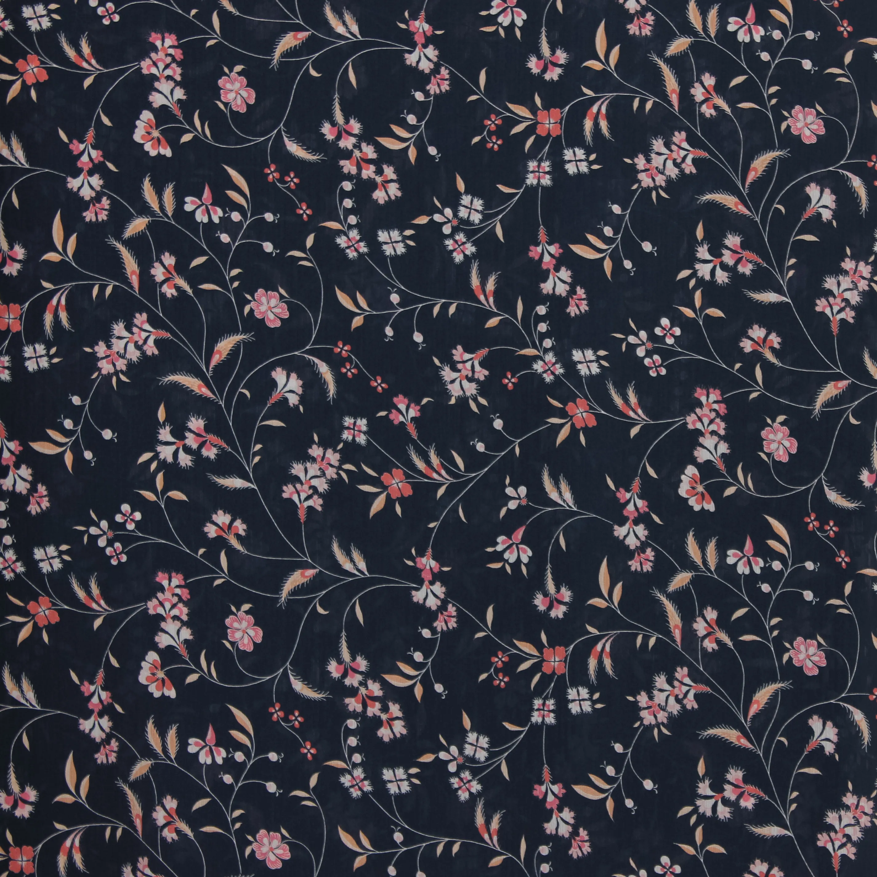 Blauwe polyester voile met bloemen