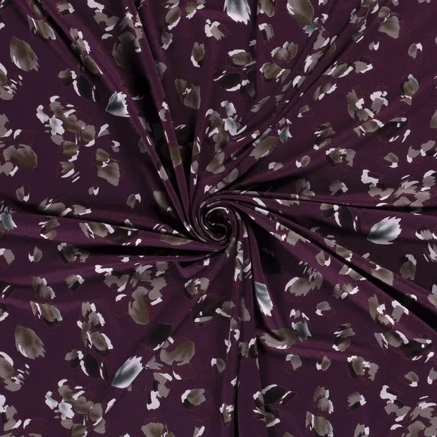 Viscose tricot bordeaux met bladeren