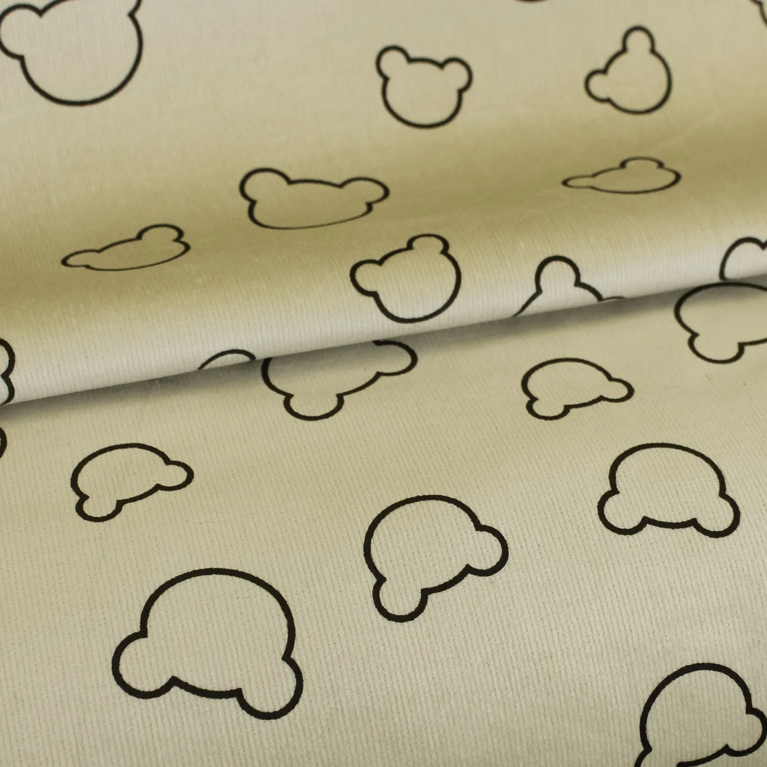Ribfluweel beige met beren print
