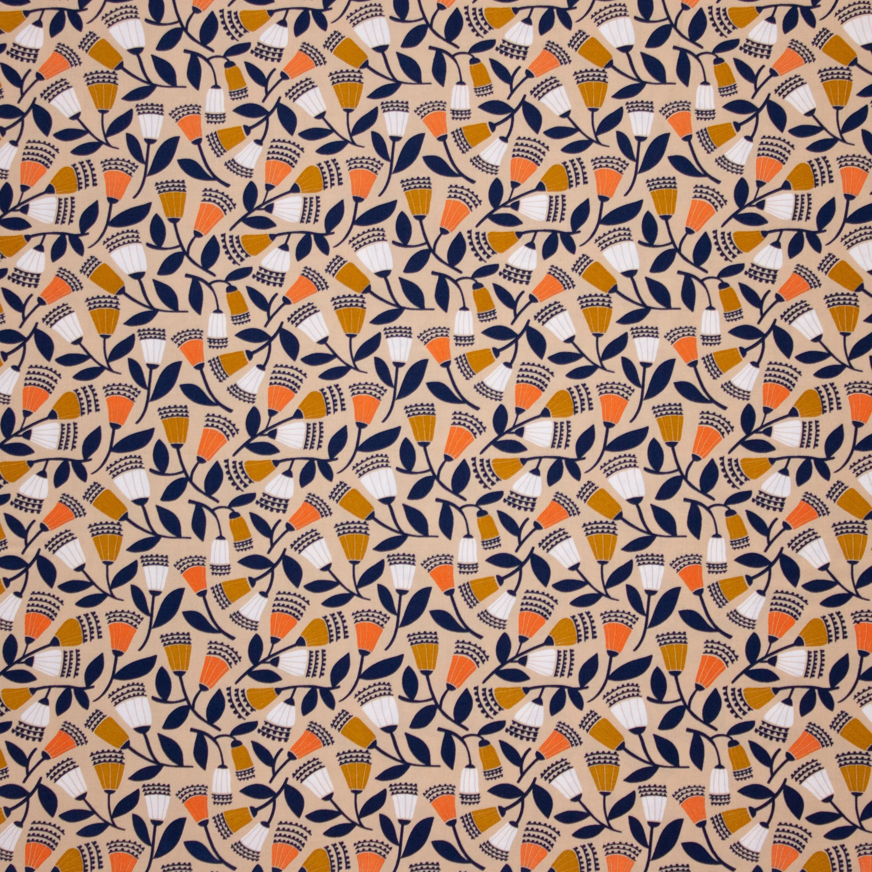 Beige viscose van Cloud 9 met bloemen