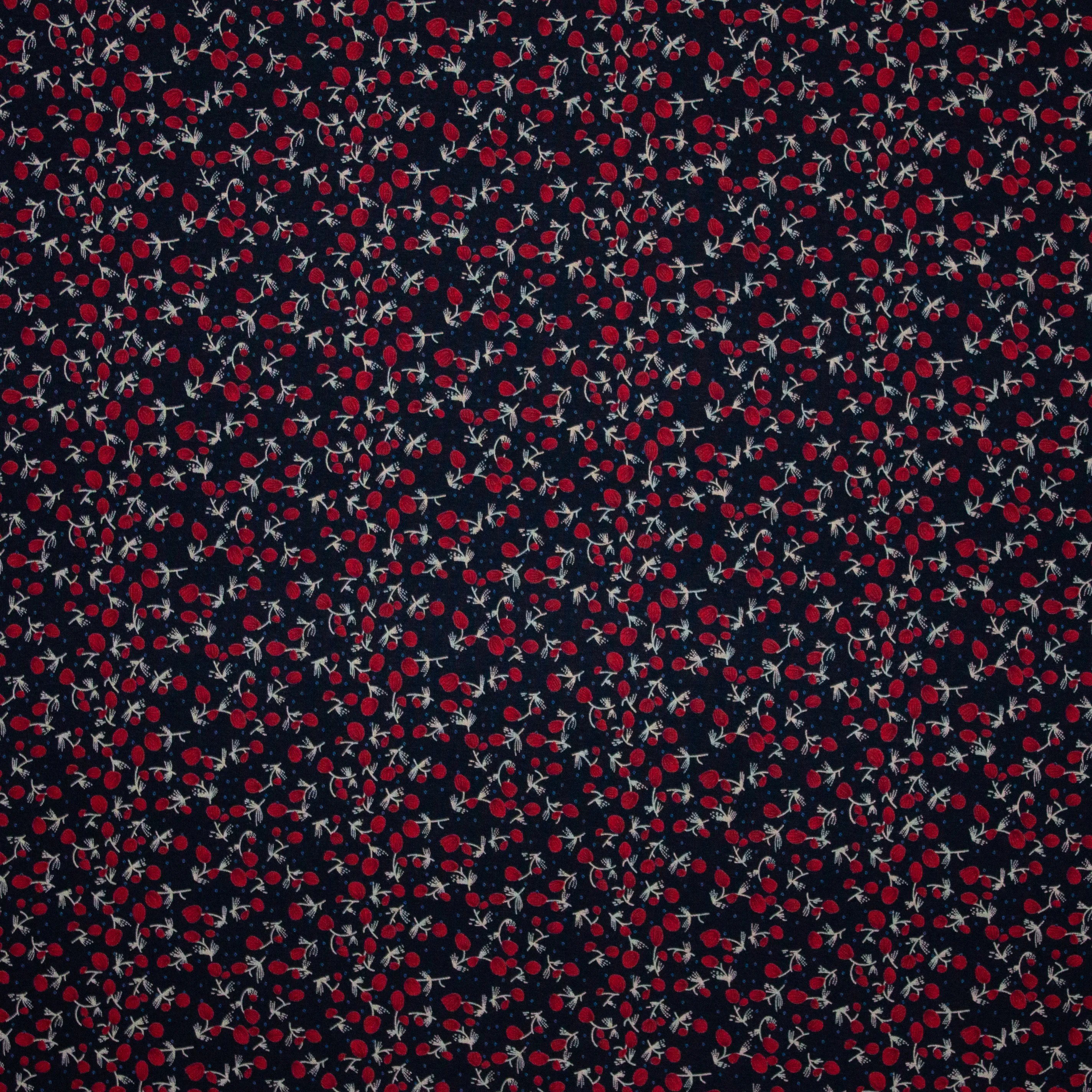Zwarte Tricot met Rode Bloemetjes