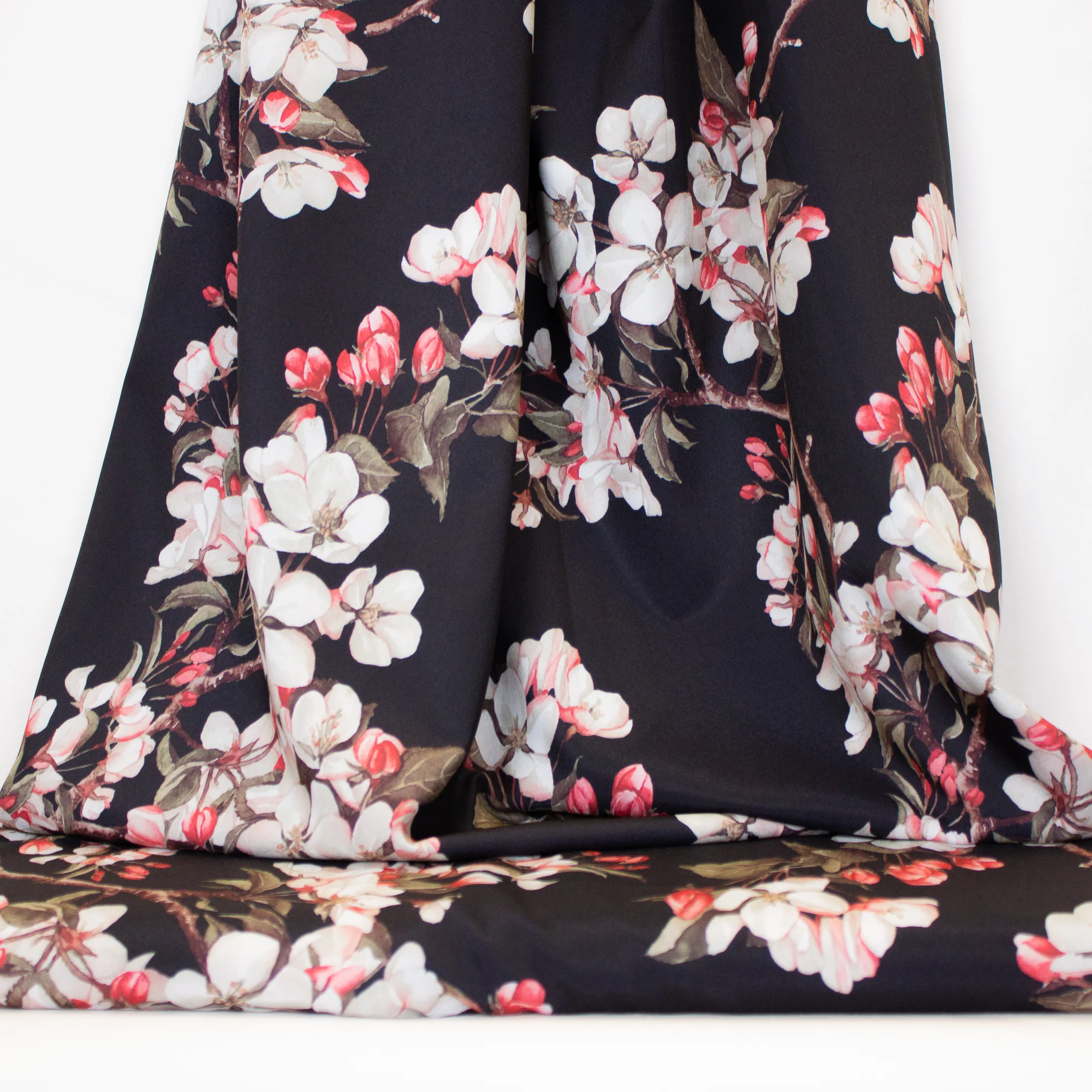 Zwarte Polyester met Bloemen en Bladeren