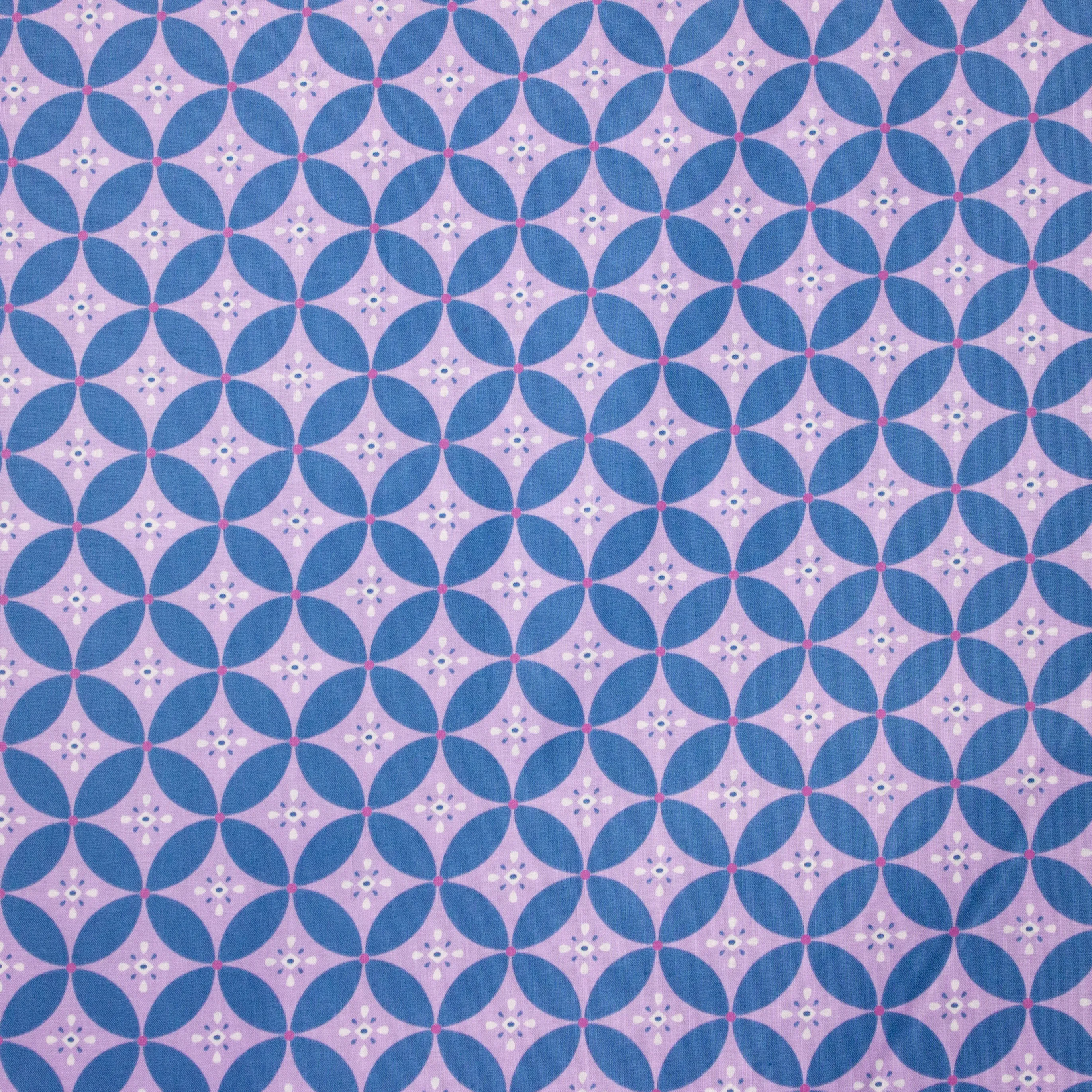 Katoen lila met blauw patroon