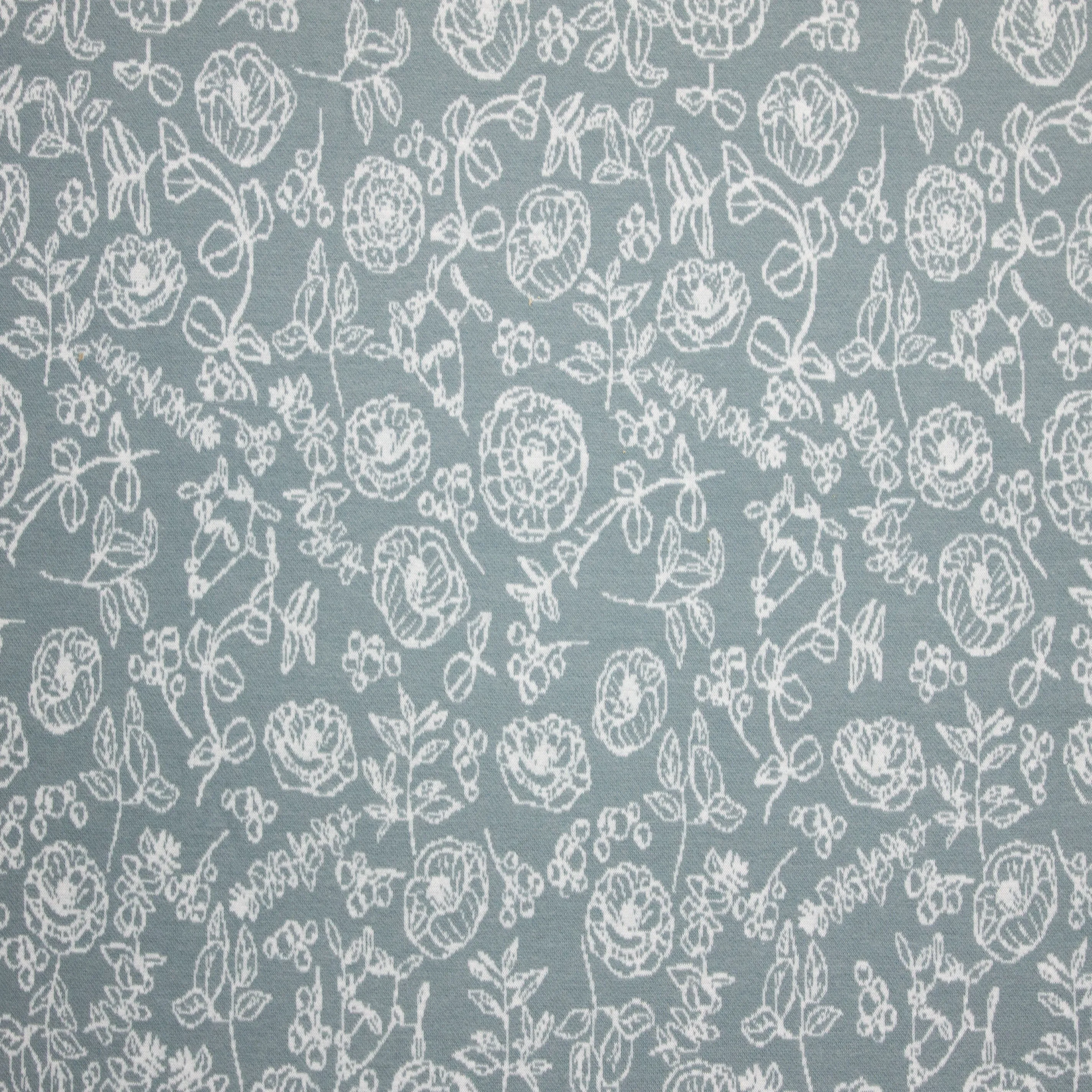 Jacquard blauwgroen met wit rozenpatroon