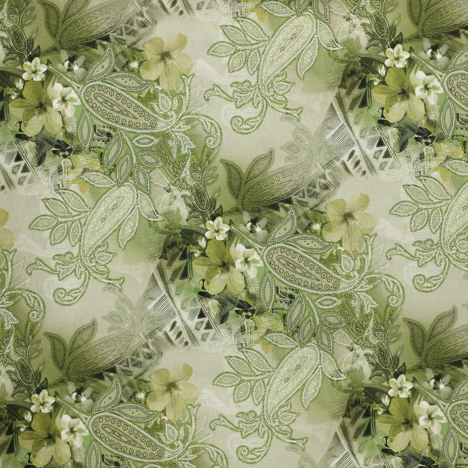 Linnen groen met bloemen print - Alta Moda