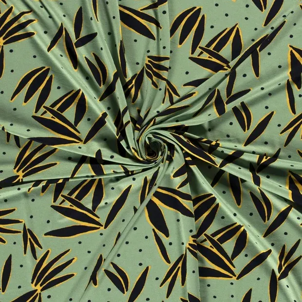 Viscose tricot groen met print - Be Trendy - B*Trendy