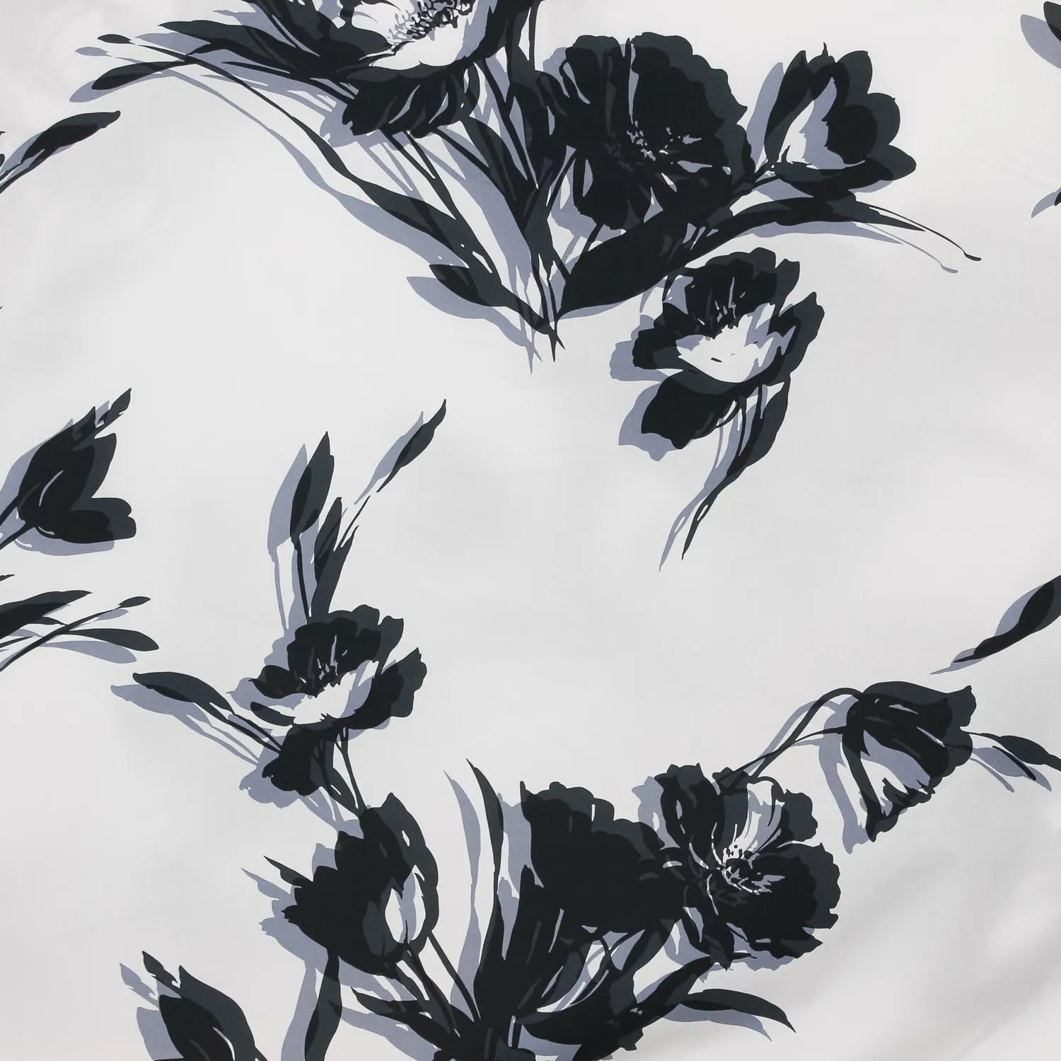 Katoen wit met blauwgrijze bloemen