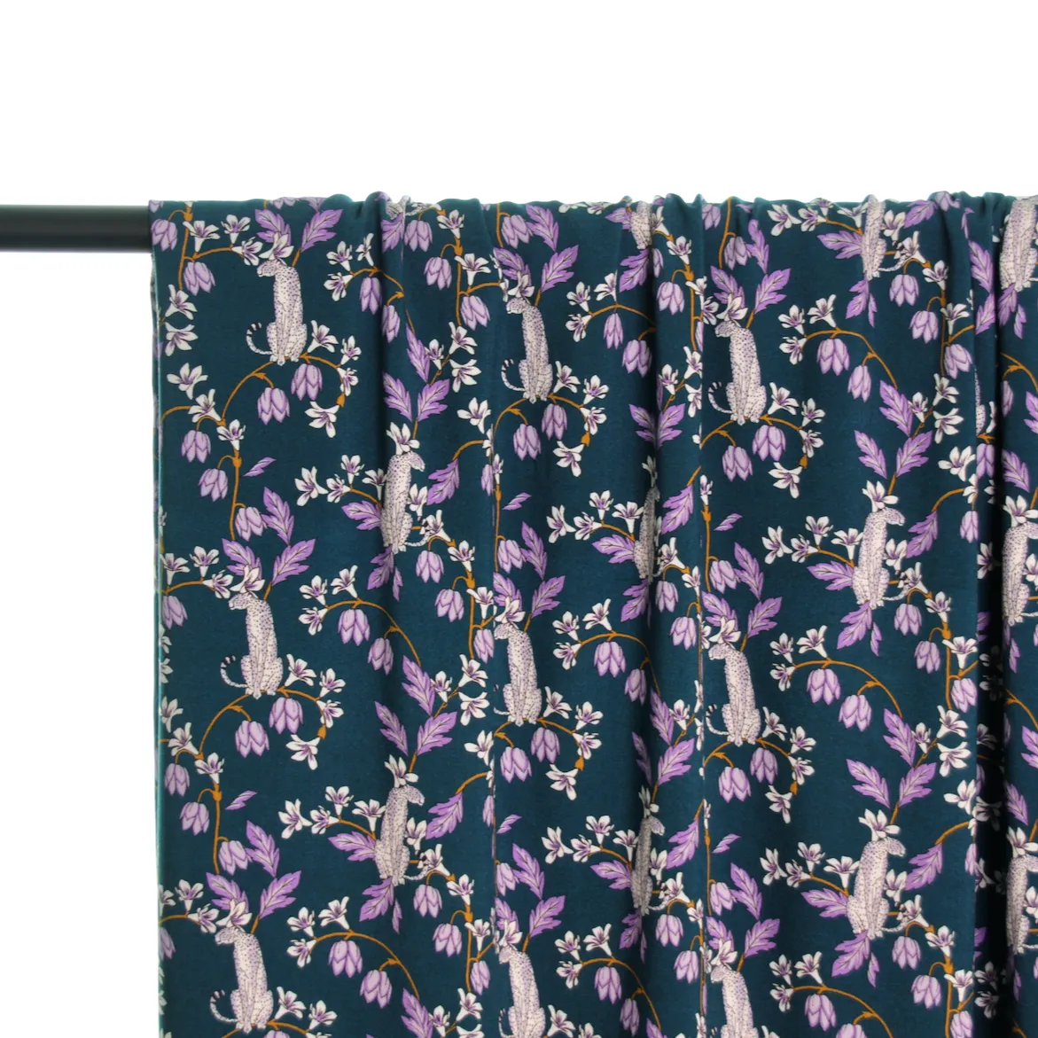 Petrolkleurige viscose met poema's - Atelier Jupe