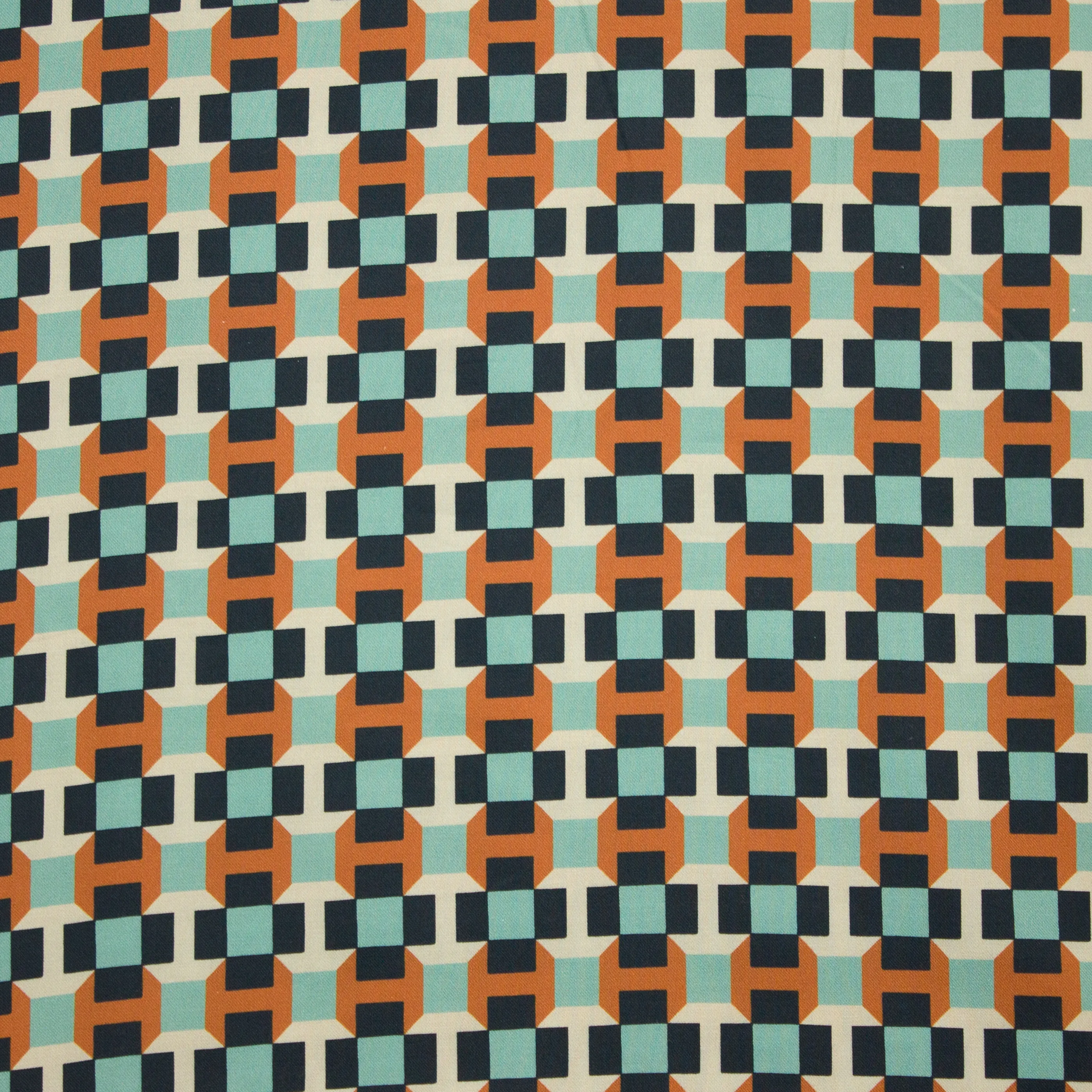 Viscose met abstract patroon in bruin, groen en blauw