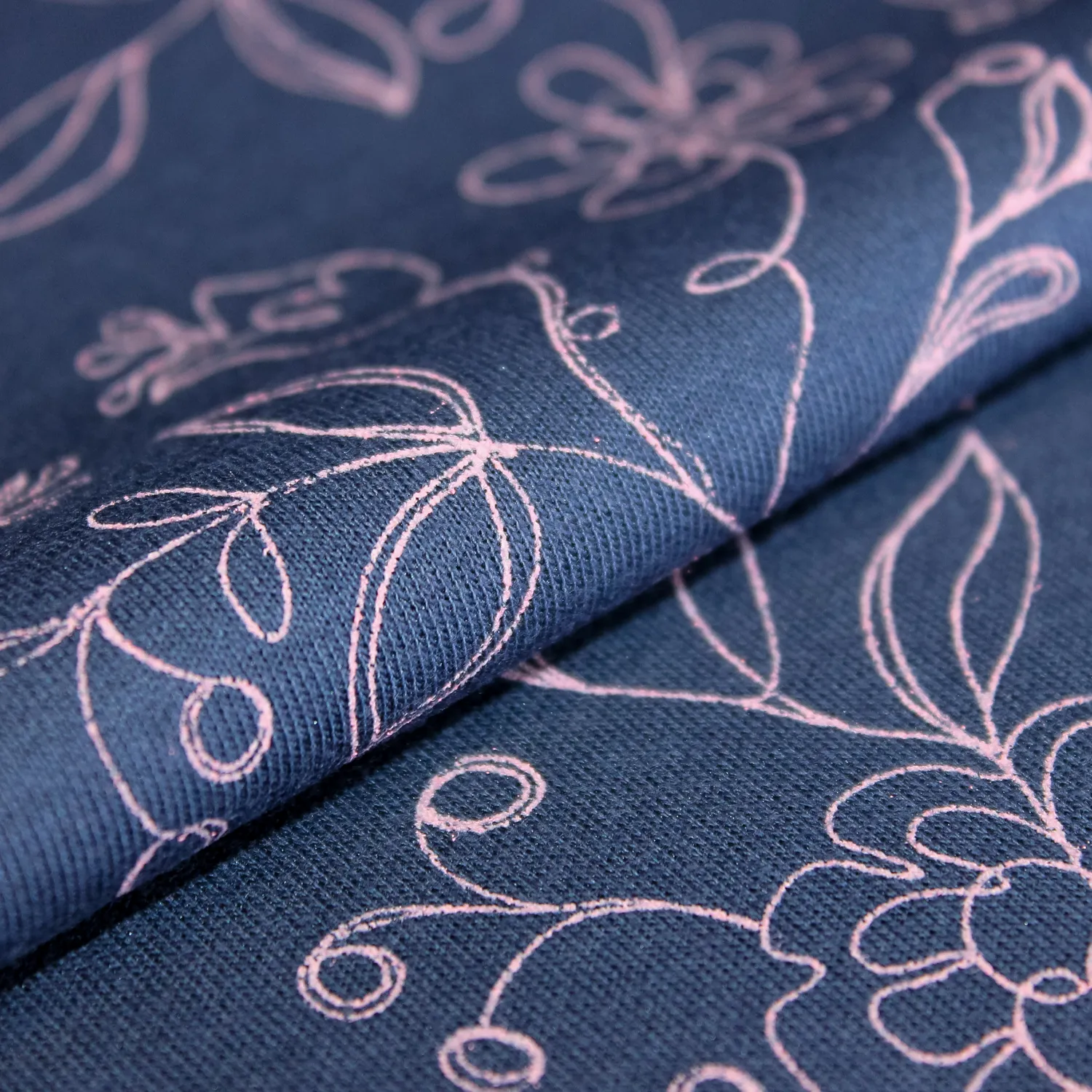 Katoen tricot blauw met planten