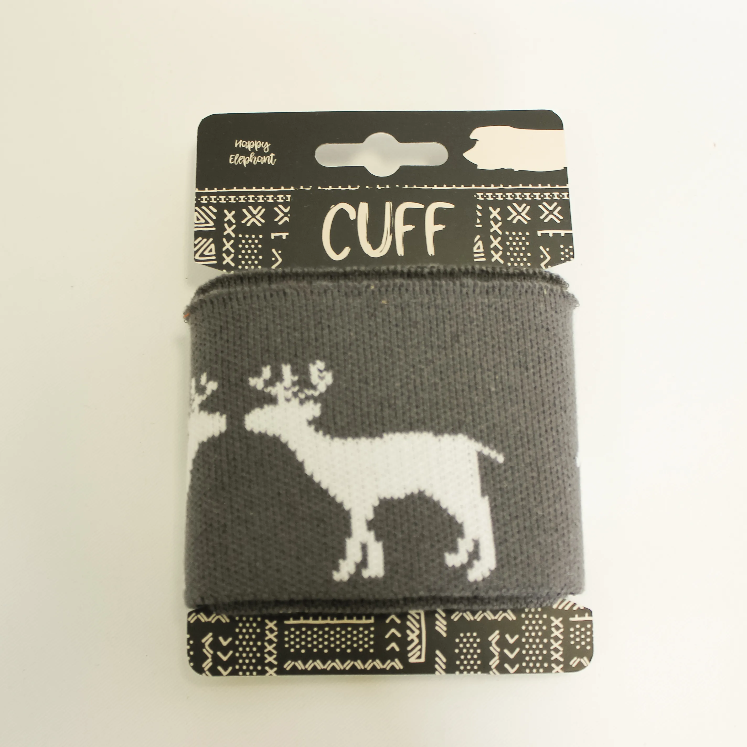 Donkergrijze cuff (boordstof) met rendieren