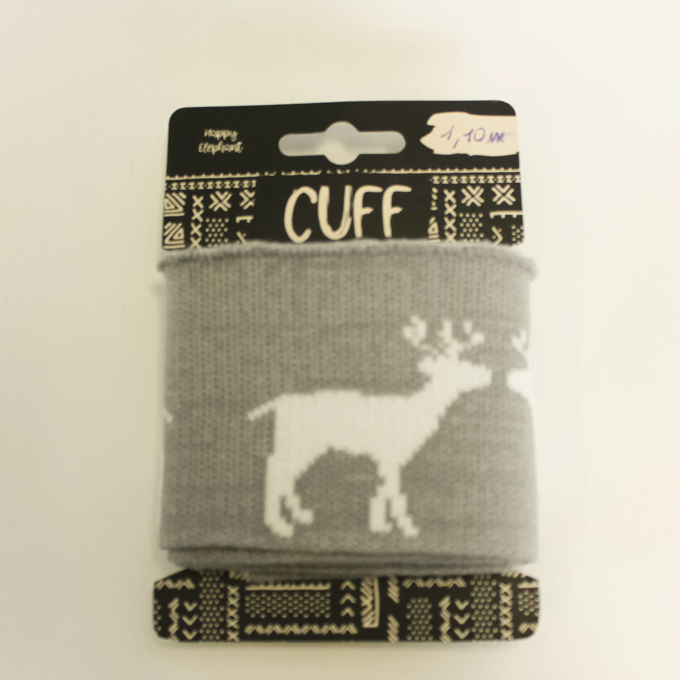 Grijze cuff (boordstof) met rendieren