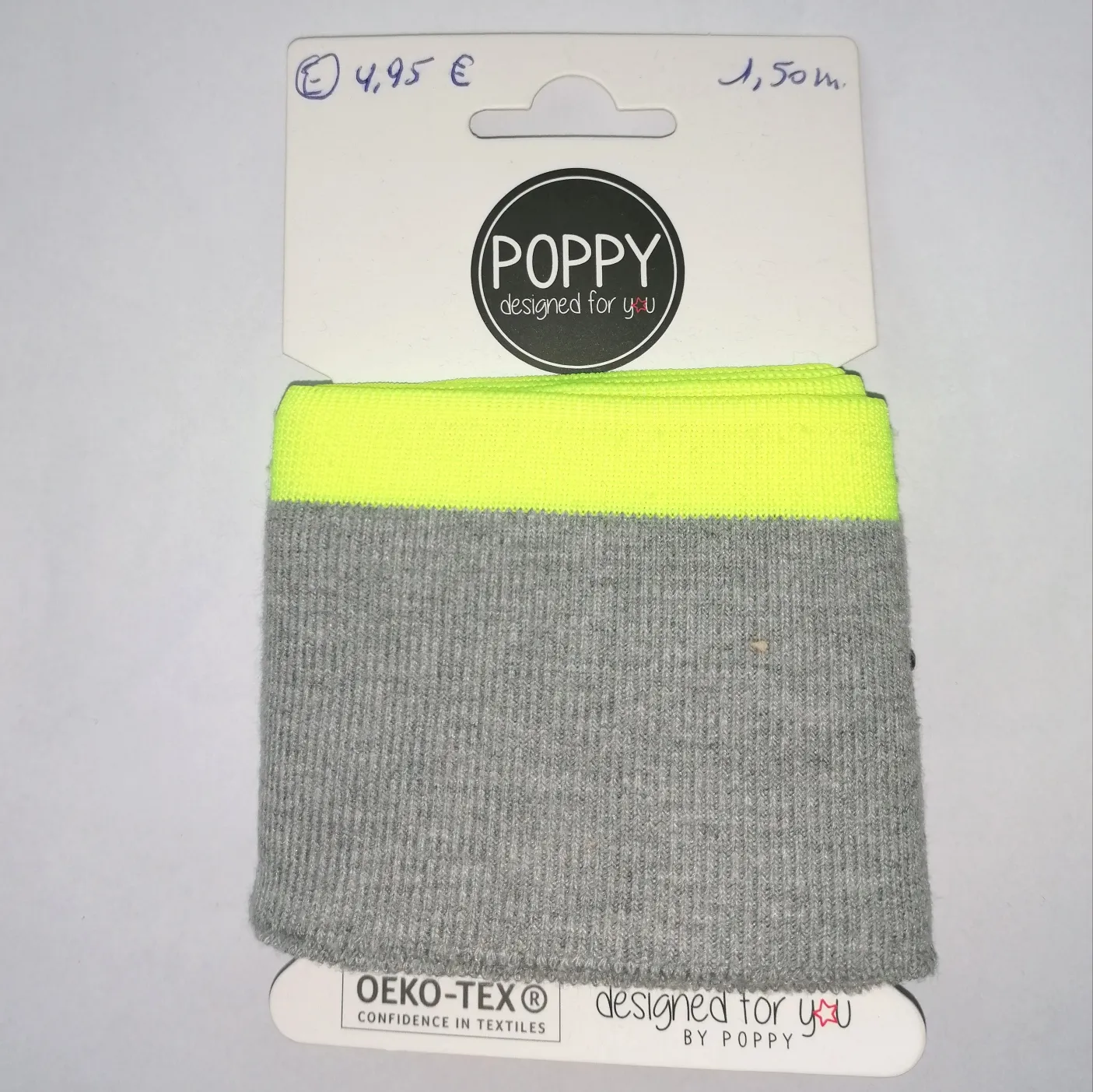 Grijze  cuff (boordstof) met fluo gele rand - Poppy