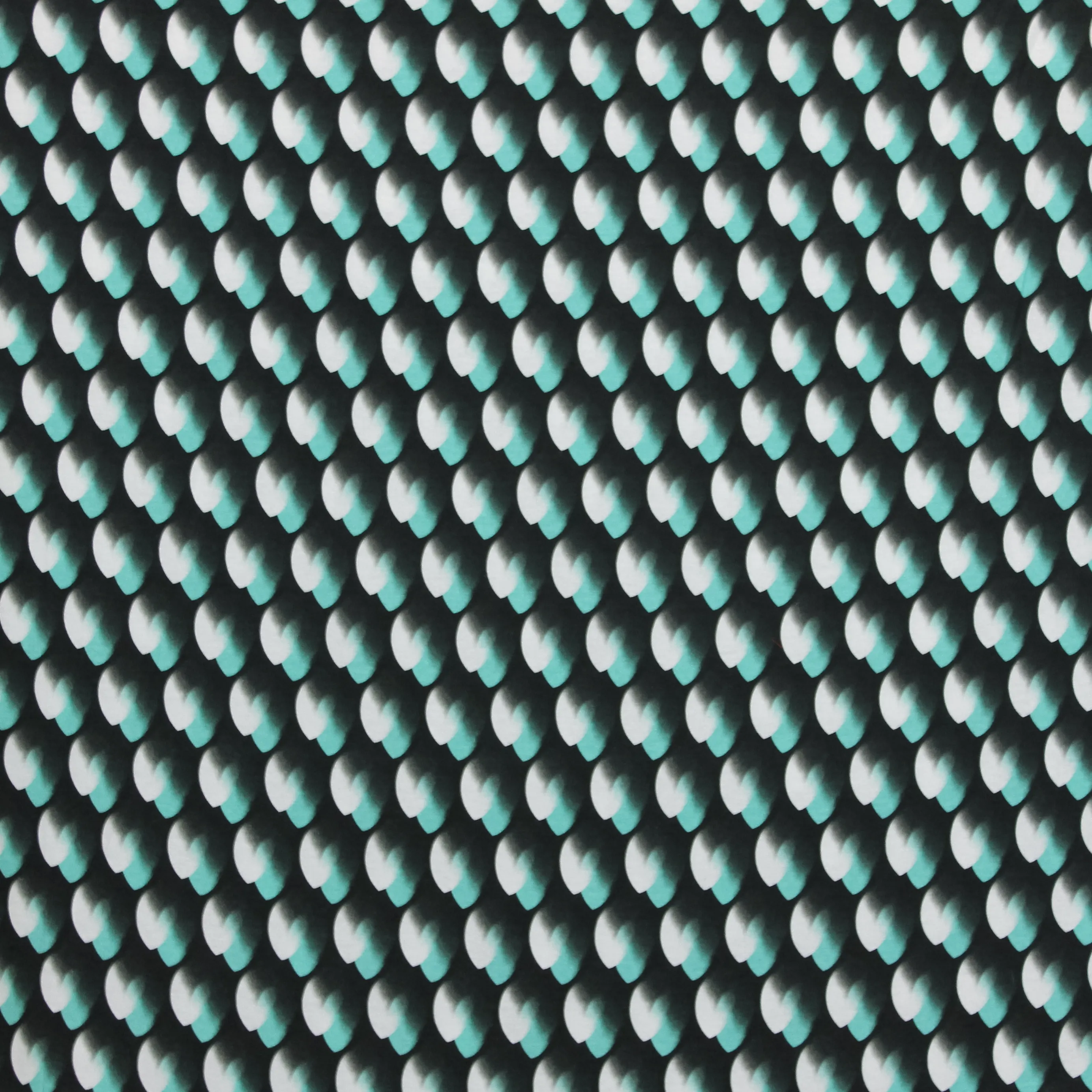 Zwarte Italiaanse viscose tricot met turquoise en wit motief
