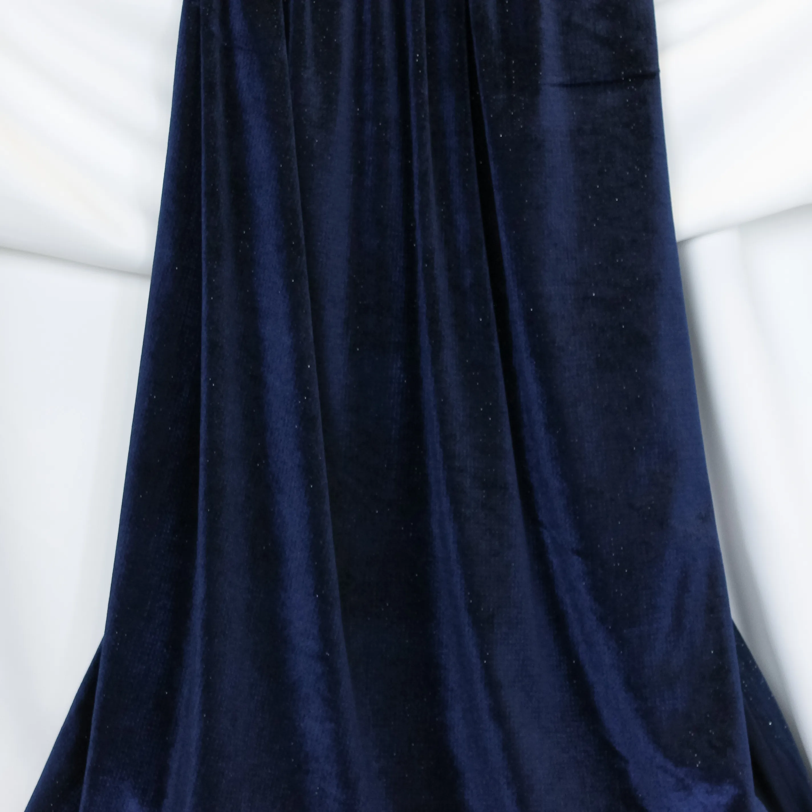 Blauwe rekbare polyester fluweel met glitters - Fibre Mood