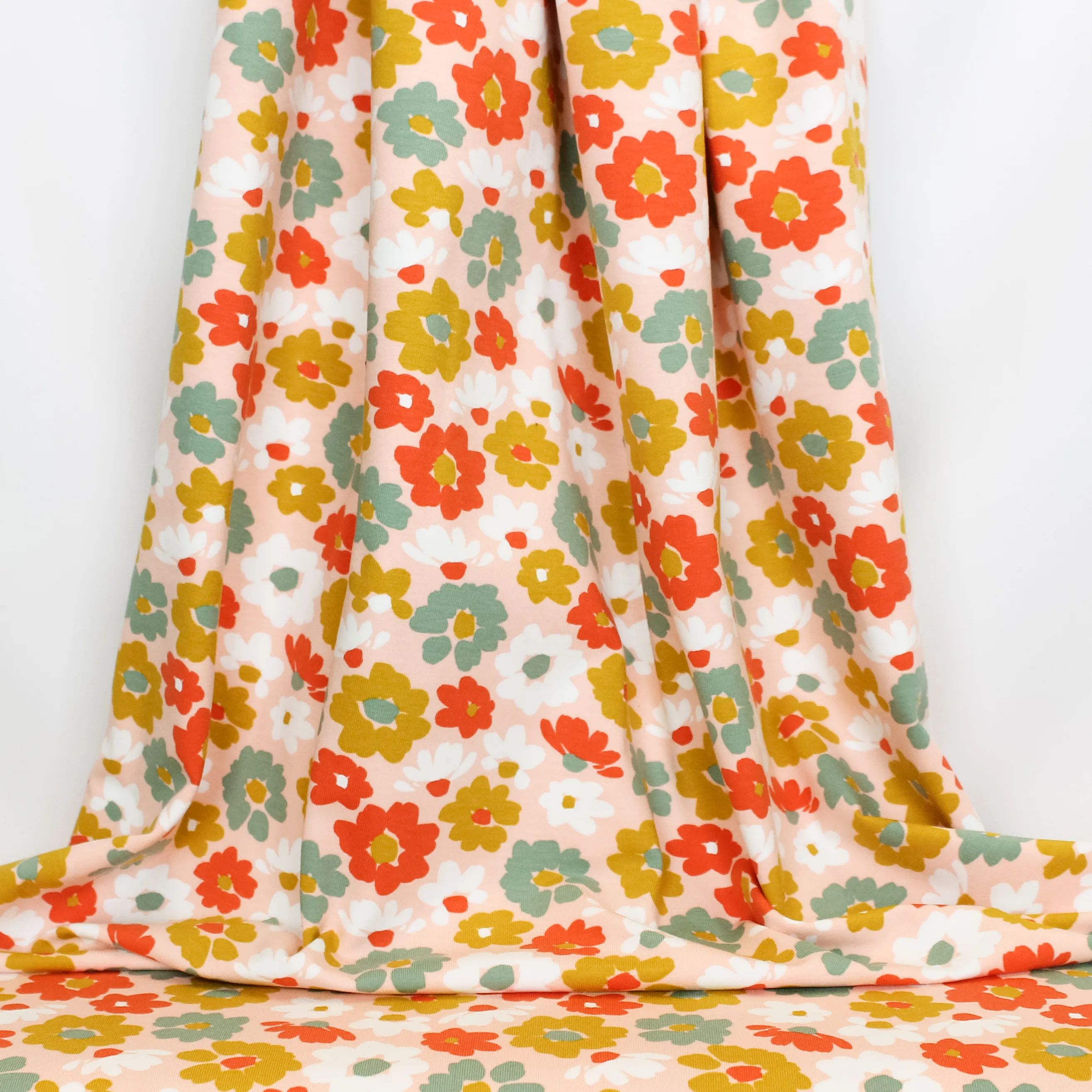Roze katoentricot met bloemen - Poppy