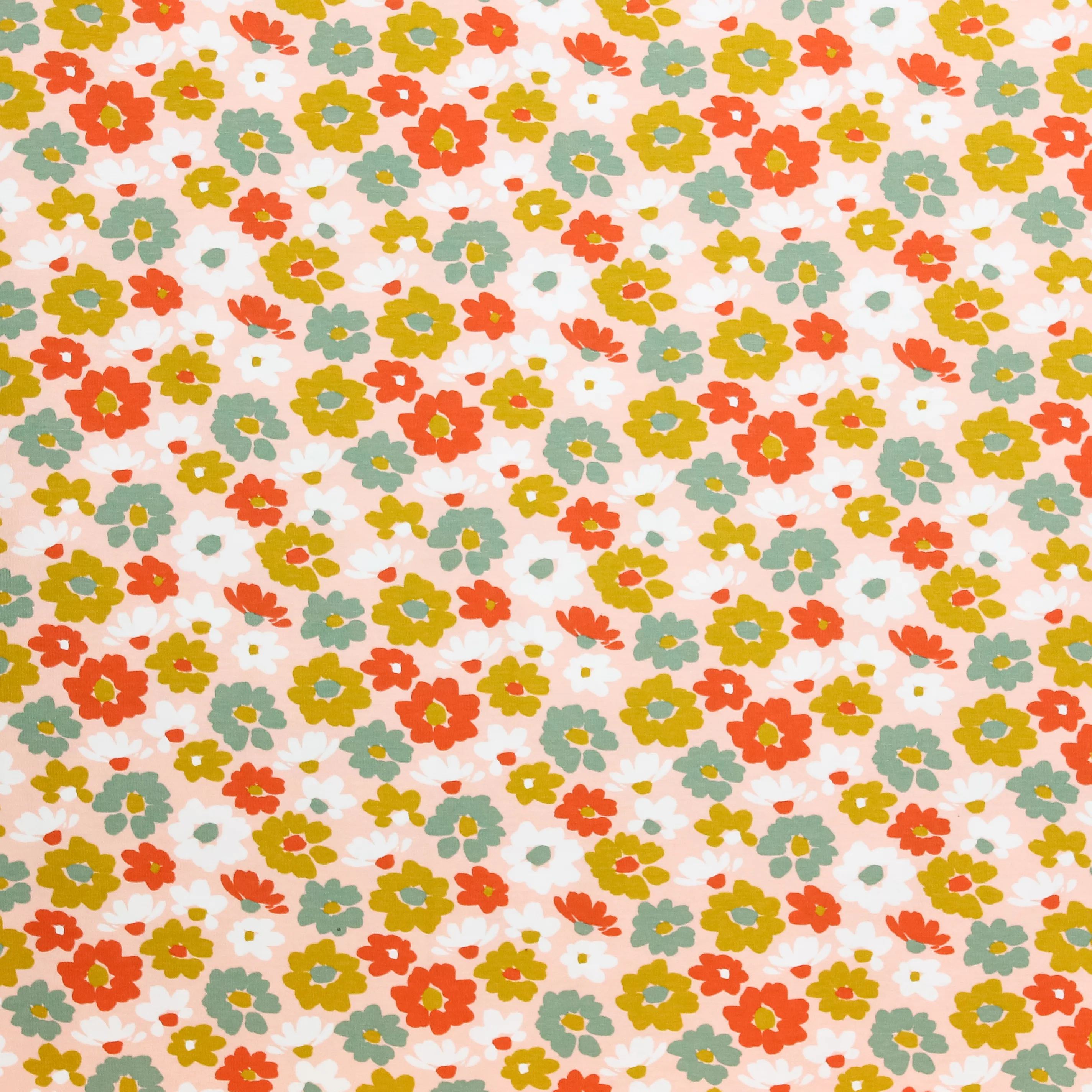 Roze katoentricot met bloemen - Poppy