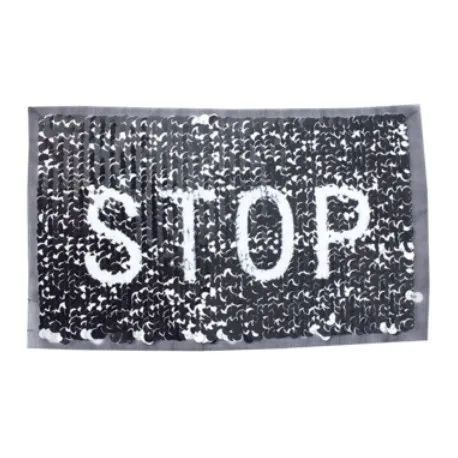 Opnaaibare omkeerbare pailletten applicatie - 'stop / go' zwart/wit - 12,5 x 21,5 cm