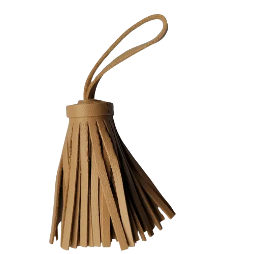 Kwastje in imitatieleder - beige - 6 cm
