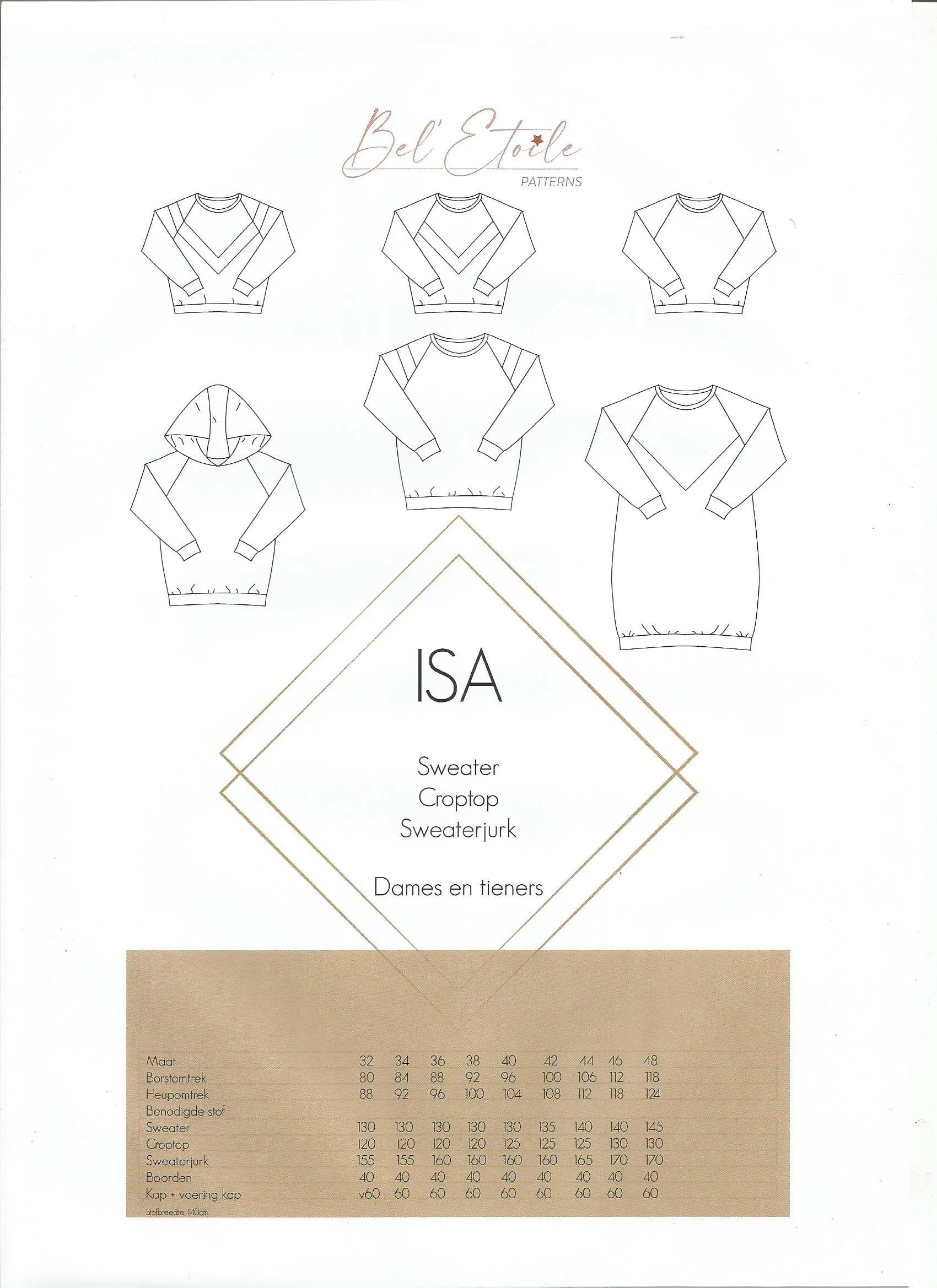 Patroon sweater, croptop en sweaterjurk voor dames en tieners - 'Isa' - Bel' Etoile