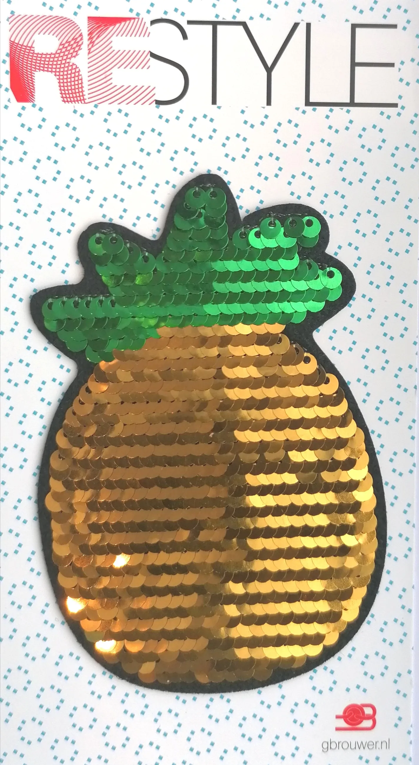 Omkeerbare pailletten applicatie - ananas - 10,5 x 6,5 cm