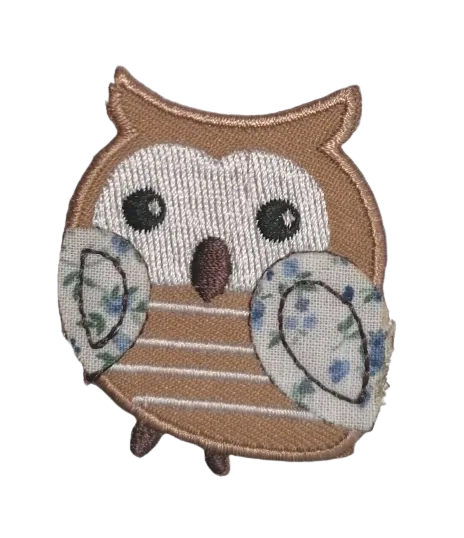 Opstrijkbare applicatie - beige uil - 5,6 x 4,9 cm