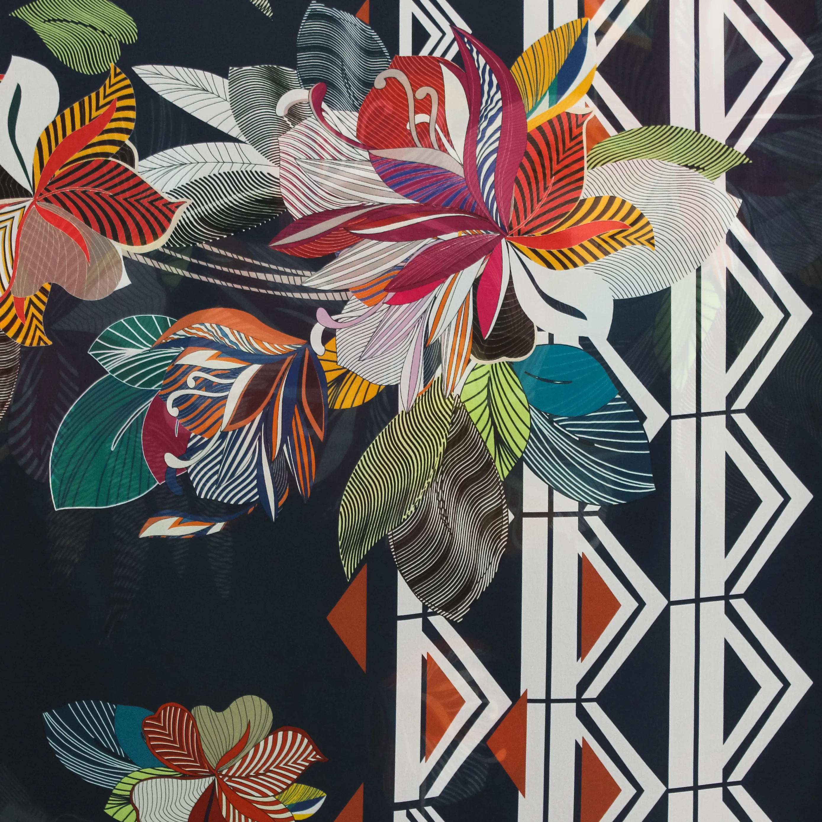 Half transparante blauwe polyester met bloemenpatroon