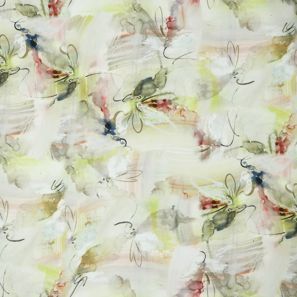 Groene viscose met aquarel - Poppy