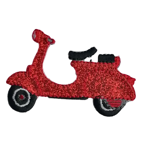 Applicatie - scooter / brommer / Vespa in rode glitter - 4 x 6 cm