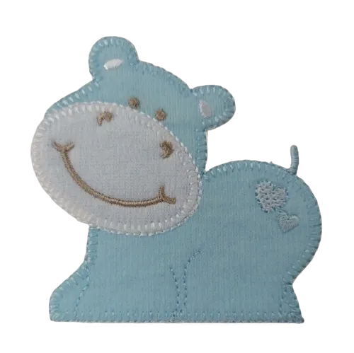 Applicatie - baby blauw nijlpaard - 7 x 7 cm