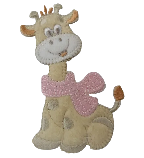 Applicatie - baby giraf met roze sjaal - 9 x 6 cm