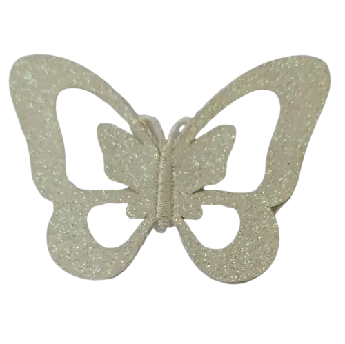 Applicatie - vlinder in witte glitter met transparante vleugels - 5 x 4 cm