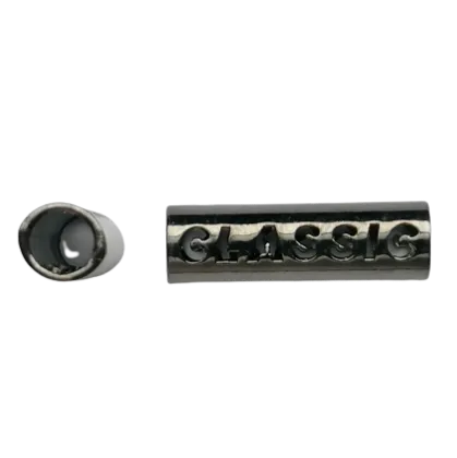 Koord einde metaal 26 mm - cilinder gunmetal / zwart zilver 'classic' (opening 5 mm)