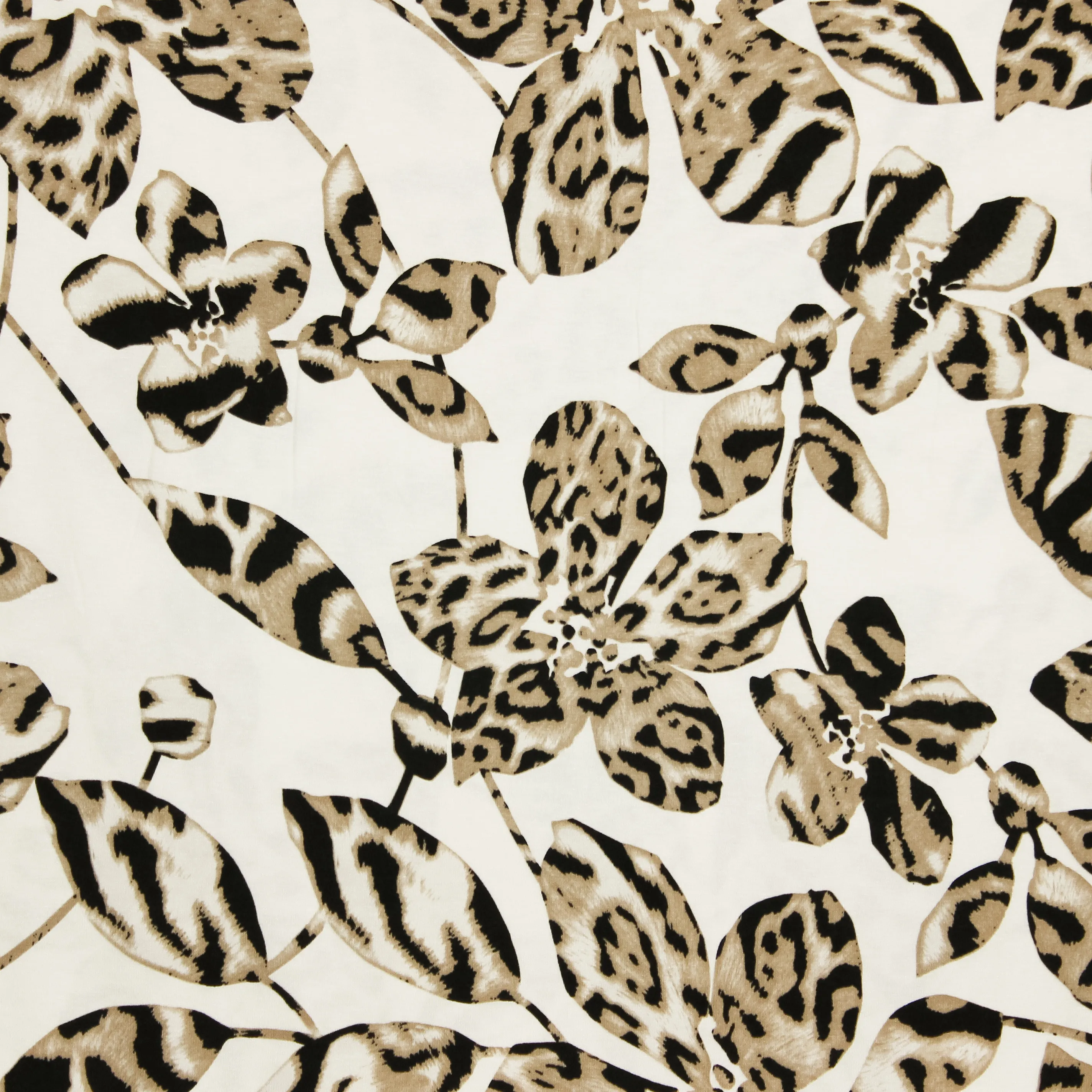 Witte viscose tricot met bloemen met luipaardvlekken - My Image