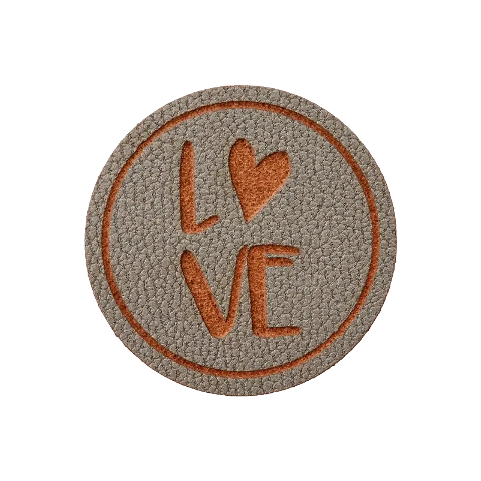 Label 'love' - zilver imitatieleer 25 mm rond