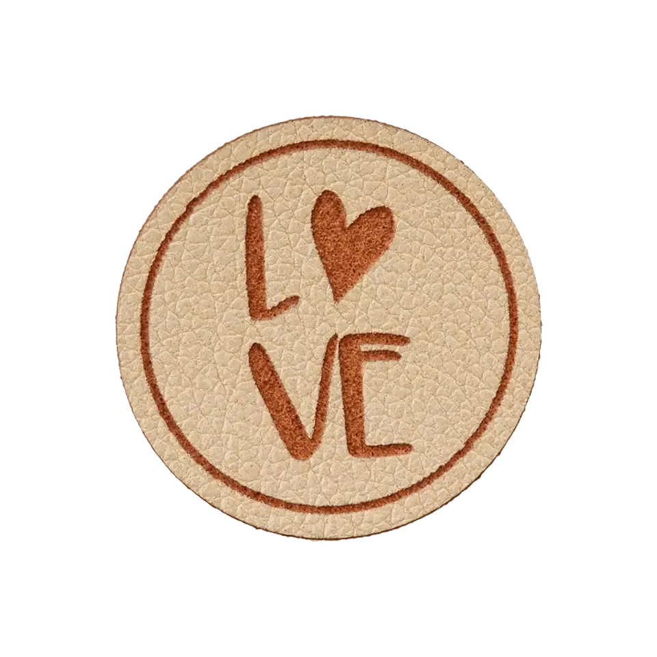 Label 'love' - goud imitatieleer 25 mm rond