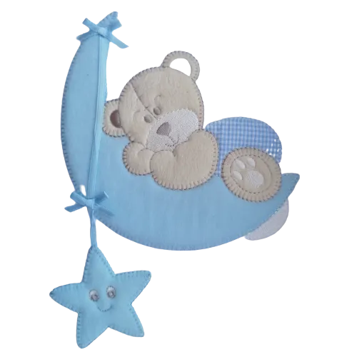 Applicatie - beige beer liggend op een blauwe maan - 23 x 13 cm