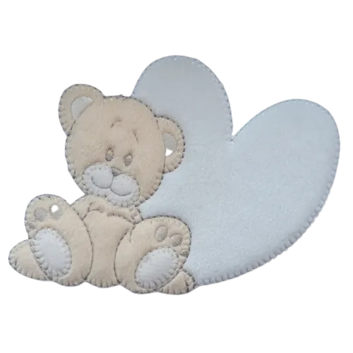 Applicatie - beige beer met wit - 12,5 x 9 cm