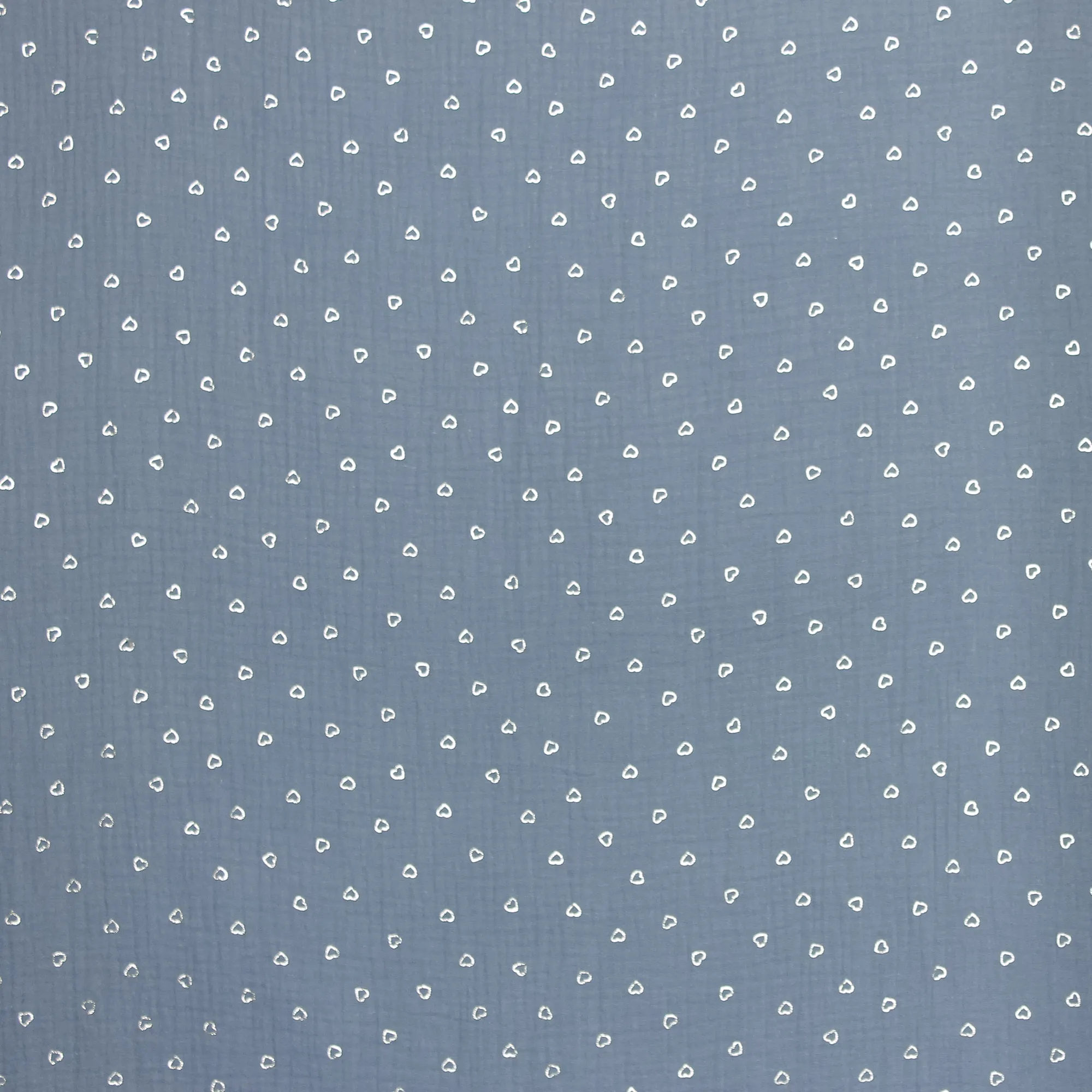 Blauwe double gauze met zilveren hartjes