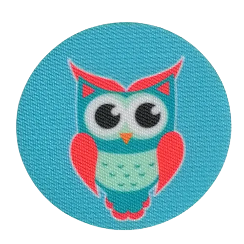 Opstrijkbare applicatie - uil in rood en blauw - 5 cm